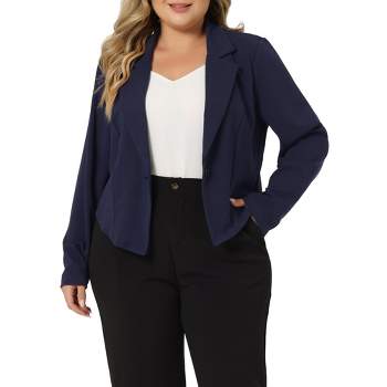 Agnes Orinda Women's Plus Size V Neck Button Notch Panel Formal Office Cropped Blazers