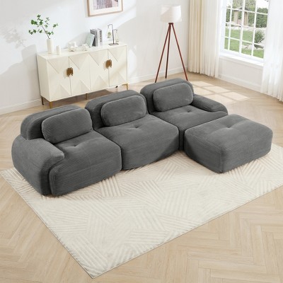 Aukfa Modular Corduroy Sectional Sofa with Ergonomic Support - Pet Friendly, Easy Assembly, Non-Slip Base Design