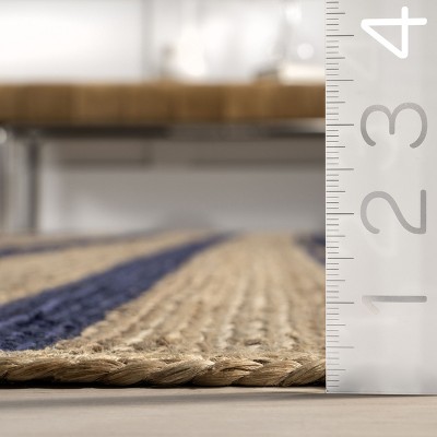 Royal Blue and Natural Jute Striped 6' x 9' Handmade Rug