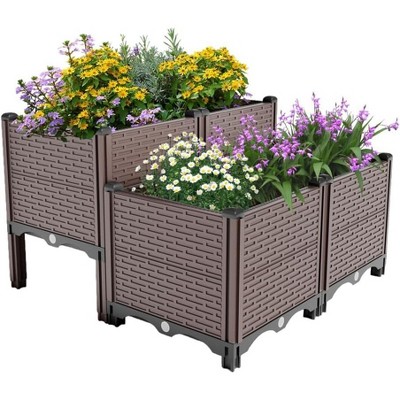 Angel Sar 31.5x31.5x19.6in Raised Garden Bed with Drain Outlet, Polypropylene Planter Box with Trellis Grooves