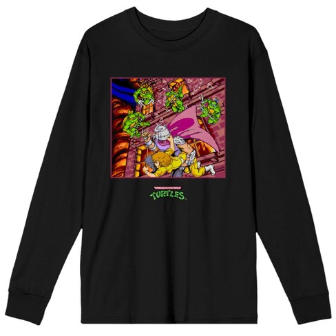 Teenage Mutant Ninja Turtles Battle SCREENSHOT Men's Black Long Sleeve Shirt-Small