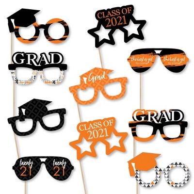 Big Dot of Happiness Orange Grad Glasses - Best is Yet to Come - Orange 2021 Paper Card Stock Graduation Party Photo Booth Props Kit - 10 Count