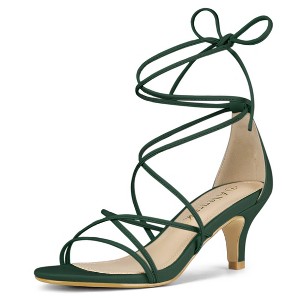 Allegra K Women's Strappy Kitten Heel Lace-Up Sandals - 1 of 4