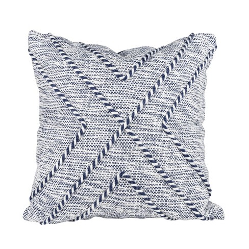 White Blue Cross Stripe 18X18 Hand Woven Filled Outdoor Pillow Foreside Home Garden