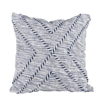 White & Blue Cross Stripe 18X18 Hand Woven Filled Outdoor Pillow - Foreside Home & Garden