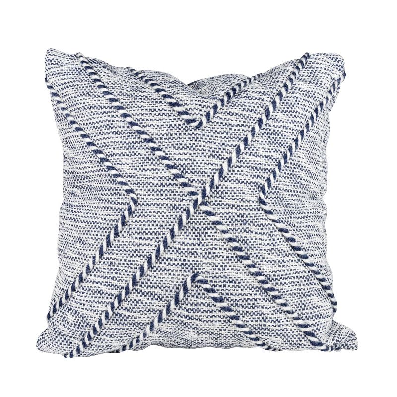 White & Blue Cross Stripe 18X18 Hand Woven Filled Outdoor Pillow - Foreside Home & Garden, 1 of 7