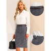 Allegra K Women's Tweed Belt High Waist Slit Back H Line Office Skirt - 2 of 4
