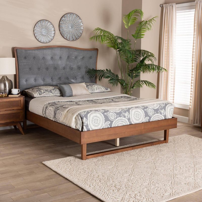 Baxton Studio Queen Sereno Fabric and Wood Platform Bed Gray/Walnut Brown, 1 of 9