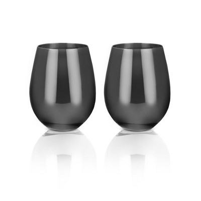 Gunmetal Black Stainless Steel Stemless Wine Glasses, Set of 2