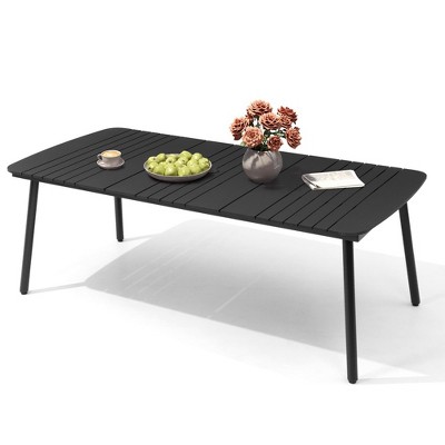 Crestlive Products Outdoor Dining Table for 4-6 People Patio Rectangle Table, Aluminum Frame with Durable Wood-Like Tabletop and Umbrella Hole