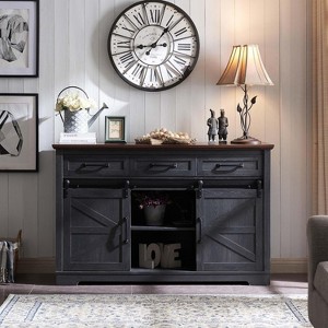 Farmhouse 53" Buffet Cabinet,w/3 Drawer&Adjustable Shelves Rustic Storage Cabinets Coffee Bar for Hallway,and Living Room,Dark Gray - 1 of 4