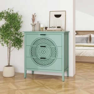Okak Modern American Dresser for Bedroom with 3 Embossed Drawer, Wooden Chest Storage Cabinet for Living Room Study Hallway Entryway - 1 of 4
