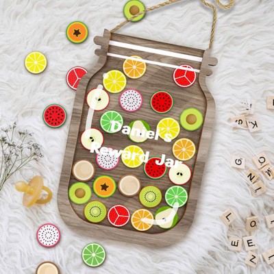 Huxxion Personalized Fruit Reward Jar, Custom Reward Jar with Tokens, Classroom Teacher Star Jar Chore Chart