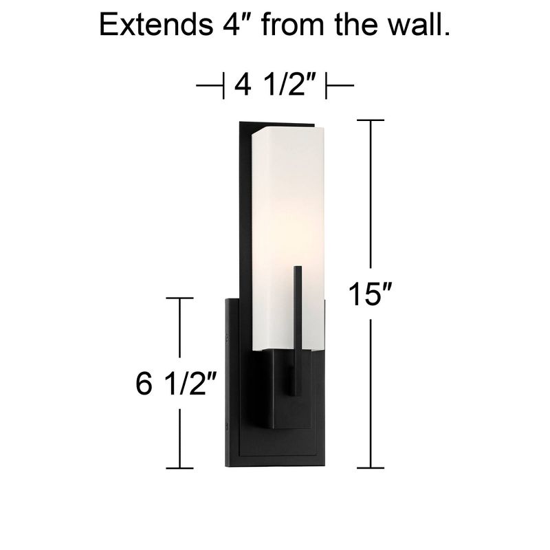 Possini Euro Design Midtown Modern Wall Light Sconces Set of 2 Black Hardwire 4 1/2" Fixture White Glass for Bedroom Bathroom Vanity Reading House, 4 of 9