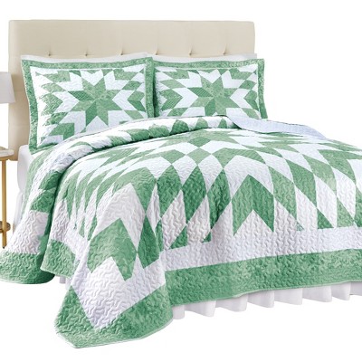 Collections Etc Oversized Classic Star Patchwork Floral Border Quilt