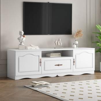 Modern TV Stand for 65 inch TV with 1 Shelf, 1 Drawer and 2 Cabinets, TV Cabinet - The Pop Home