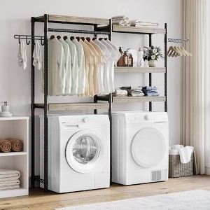 74" 5-Tier Adjustable Wood Shelf Over Washer & Dryer, Laundry Organizer with Drying Rack, A+B - 1 of 4