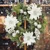 16" Christmas Wreath for Front Door,  Xmas Door Wreath with Balls, Artificial Flowers, Berries & Pine Cones for Fireplace Wall Window Table - 2 of 4