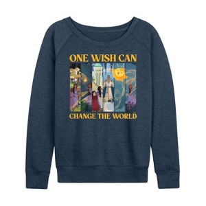 Women's - Disney - One Wish Can Change The World Lightweight French Terry Wide Neck Long Sleeve Shirt - 1 of 4