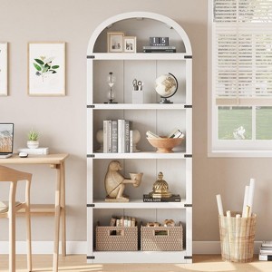 5 Shelf Bookcase Arched Bookshelf 71.65in Tall Bookcase Farmhouse Display Storage Rack Wooden Bookshelves for Home Office, Living Room - 1 of 4