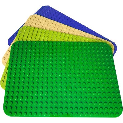 Apostrophe Games Large Building Block Baseplates - Green, Blue, Sand, Light Green 4pcs