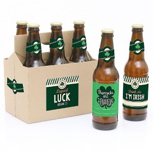 Big Dot of Happiness St. Patrick's Day - Saint Paddy's Day Decorations for Women and Men - 6 Beer Bottle Label Stickers and 1 Carrier - 1 of 4