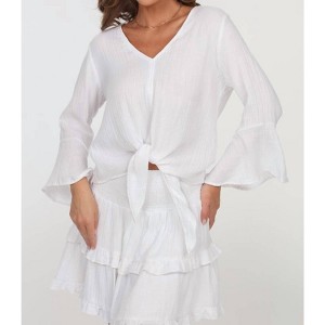 Women's Gauze Tie Fit Blouse - Veronica M - 1 of 4