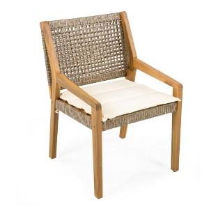 NAYSAYE Patio Dining Sets Outdoor Acacia Wood Wicker Dining Chairs with Cushions for Garden Patio, Brown and Teak, 23.5"*21.25"*32" - 1 of 4