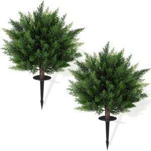 2 Pack 20 Inch Realistic Artificial Cypress Topiary Trees, UV Resistant Outdoor Fake Plants with Ground Stakes for Garden Patio & Home Decor - 1 of 4