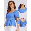 INSPIRE CHIC Women's Square Neck Puff Sleeve Ruffle Trim Blouses - 2 of 4