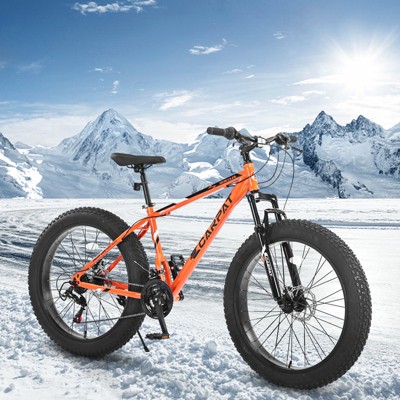 VisioGear Bicycles, 26 Inch Mountain Bike with Fat Tire, 21 Speed Mountain Bike for Adult and Youth, Orange, 74"*25"*41"