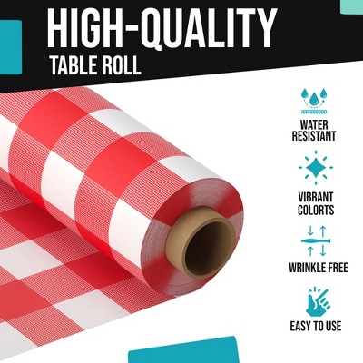 Red Gingham 40" x 100' Plastic Table Roll