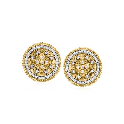 Ross-Simons 0.40 ct. t.w. Diamond Etruscan-Style Circle Earrings in 18kt Gold Over Sterling