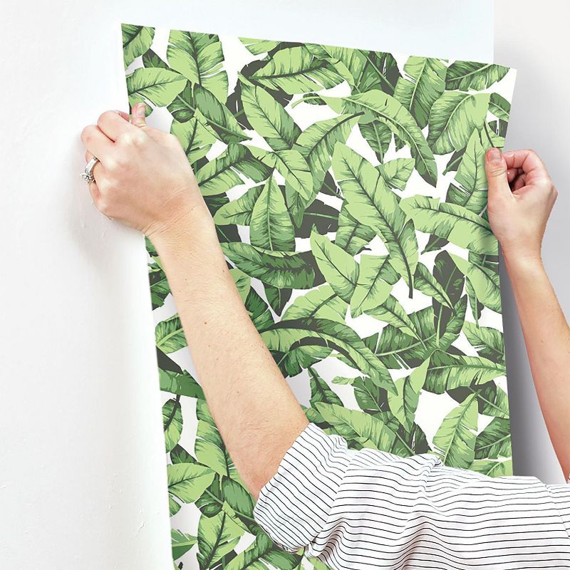 RoomMates Palm Leaf Peel &#38; Stick Wallpaper Green/White, 6 of 12