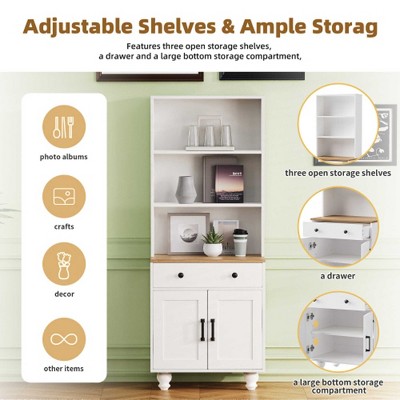 Promotional collage showing adjustable shelves and storage features