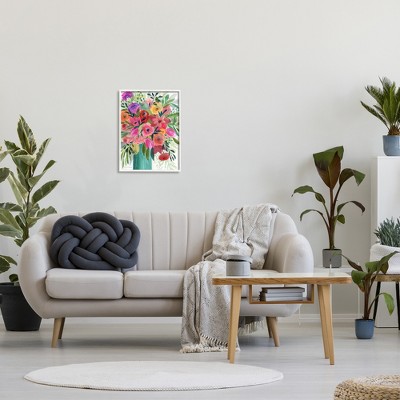 Vibrant Floral Bouquet Abstract Canvas Print with White Frame