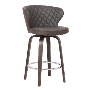 26" Mynette Swivel Faux Leather Barstool Brown - Armen Living: Quilted, Adjustable, Chrome Base, Low Back - 1 of 4
