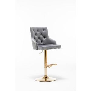Best Master Furniture, Brightcast 2-piece Velvet Tufted Gold Bar Stools - 1 of 4