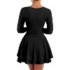 Long Sleeve Corset Mini Dress with Square Neck & Ruffle Hem, Ruched Waist Party Dress for Night Out, Cocktail, Dinner Date Black - 2 of 4
