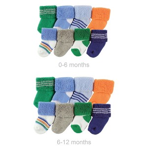 Luvable Friends Infant Boys Grow with Me Cotton Terry Socks, Blue Green, 0-6 and 6-12 Months - 1 of 1
