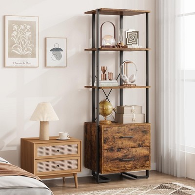 3 Tier Bookshelf with Storage Drawers,70.9 Inch Tall Industrial Book Shelf with Open Display Shelves