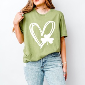 Simply Sage Market Hand Drawn Heart With Shamrock Short Sleeve Tee - L - Light Green - 1 of 4