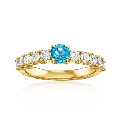 Ross-Simons 0.30 Carat London Blue Topaz and .50 ct. t.w. Moissanite Ring in 18kt Gold Over Sterling