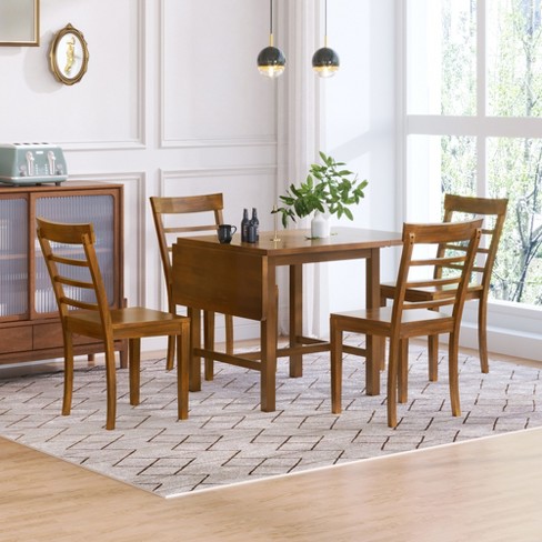 Square wood deals dining table set