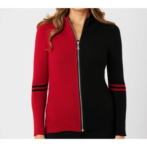 Women's Two Tone Ribbed Zip Up Cardigan - Angel Apparel - 1 of 2