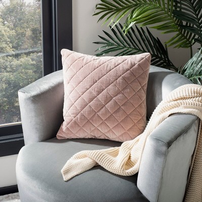 Rose Velvet Embroidered Square Throw Pillow 18" x 18"