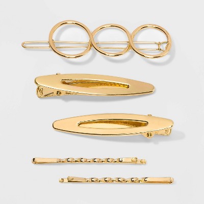 Metal Assorted Hair Clip Set 5pc - A New Day™ Gold