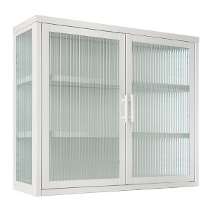 Double Glass Door Wall Cabinet with 2 Detachable Shelves,3-Tier Storage 27.6in Retro Double Glass Door Wall Locker for Office,Dining Room,Kitchen - 1 of 4