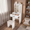 KTMBDW Small Makeup Vanity Desk with Mirror and Lights, Vanity Table Set with Storage Drawer, Chair and 3 Shelves for Bedroom, Dressing Room, White - 3 of 4