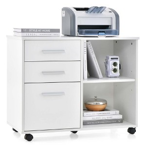 Costway 3-Drawer File Cabinet Mobile Lateral Cabinet Printer Stand Espresso\Black - 1 of 4